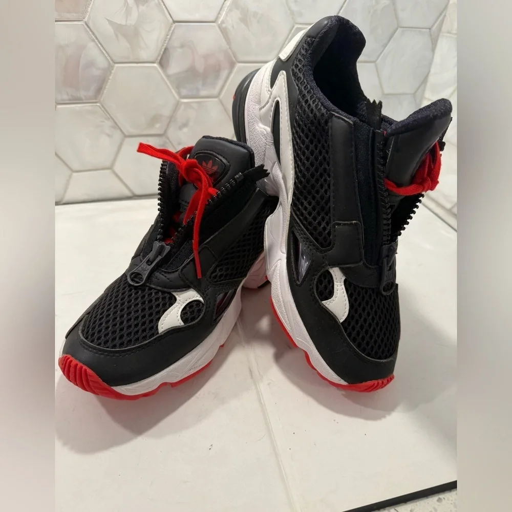 Adidas X Fiorucci Woman’s Size 8 Falcon ZIP & Lace EF3644 Sneakers Black & Red - Picture 2 of 12